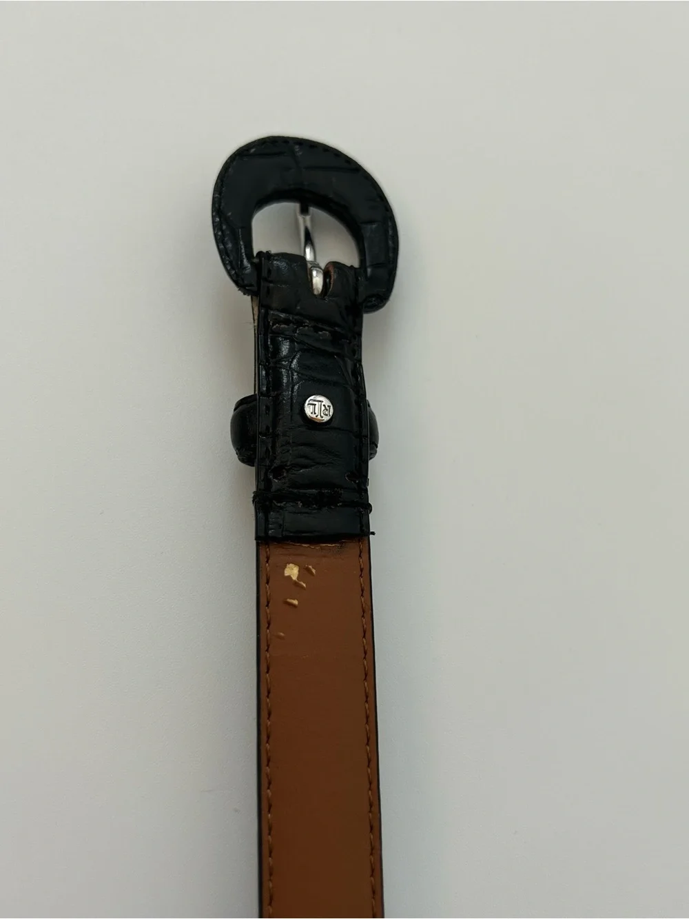 VTG Lauren Ralph Lauren Leather Belt Black Alligator Embossed .75” 3/4” Skinny